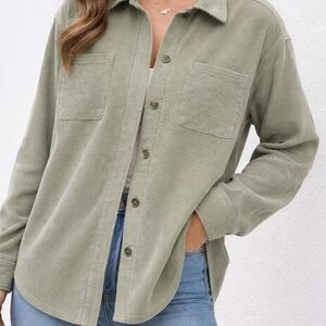 Green & Washed Black Corduroy Button-Up Shirt